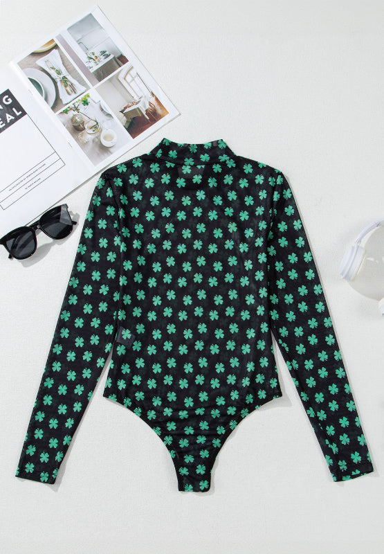 Lucky Clover Mock Neck Long Sleeve Bodysuit - MyEmpired