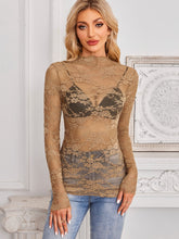 Mock Neck Long Sleeve Lace Sheer Top - MyEmpired