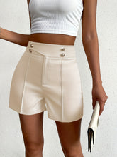 Fake Buttons High Waist Shorts, Elegant Loose Fit Shorts For Spring & Summer, Women&
