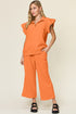 Double Take Texture Ruffle Short Sleeve Top and Drawstring Wide Leg Pants Set - MyEmpired