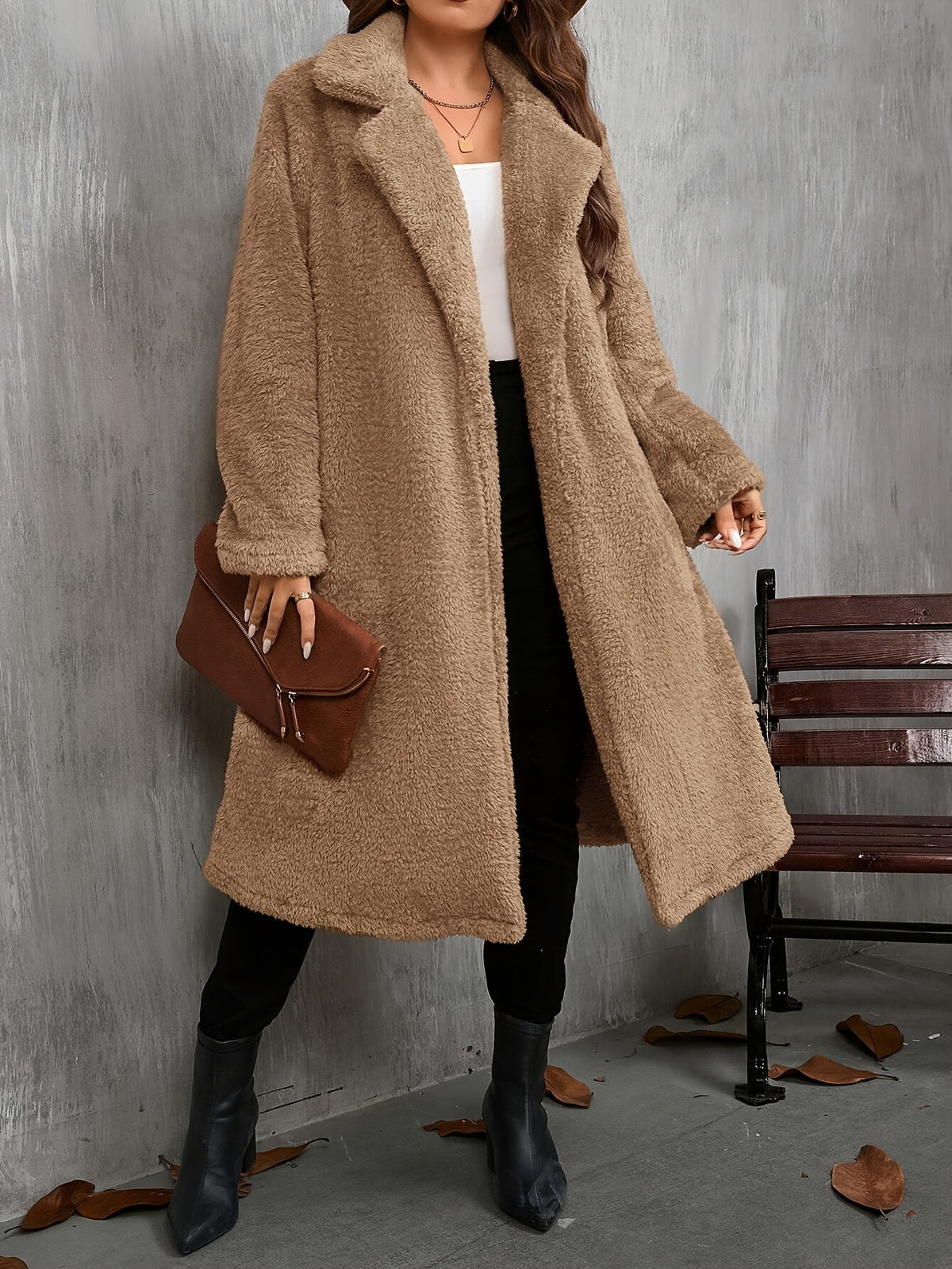 Elegant Solid Color Long Sleeve Jacket for Women - Chic Lapel Collar, Casual Long Coat for Fall/Winter, Machine Washable - MyEmpired