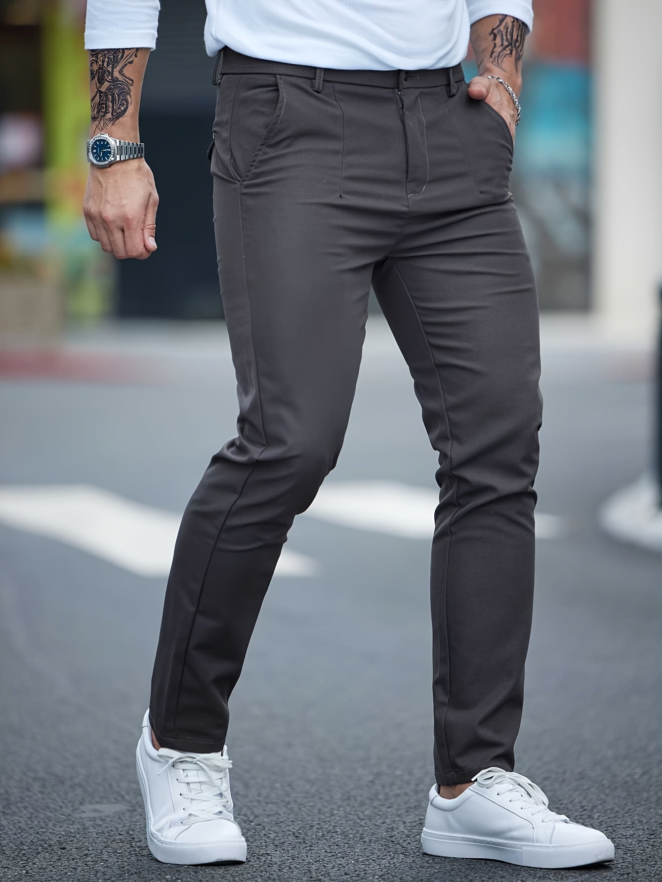 Men's Solid Color Straight Leg Pants, Casual Versatile Comfy Slim Trousers For Spring And Fall As Gift