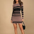 Elegant Striped Sweater Dress for Women - Viscose Blend Bodycon Knit Fabric with Color Block Design, Crew Neck, Long Sleeves - MyEmpired