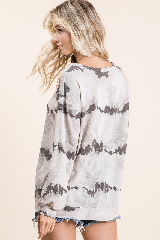 BiBi Tie-Dye French Terry Round Neck Long Sleeve T-Shirt - MyEmpired