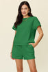 Double Take Full Size Texture Short Sleeve T-Shirt and Drawstring Shorts Set - MyEmpired
