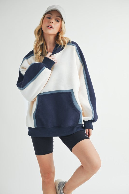Aemi + Co Color Block Kangaroo Pocketed Hoodie - MyEmpired