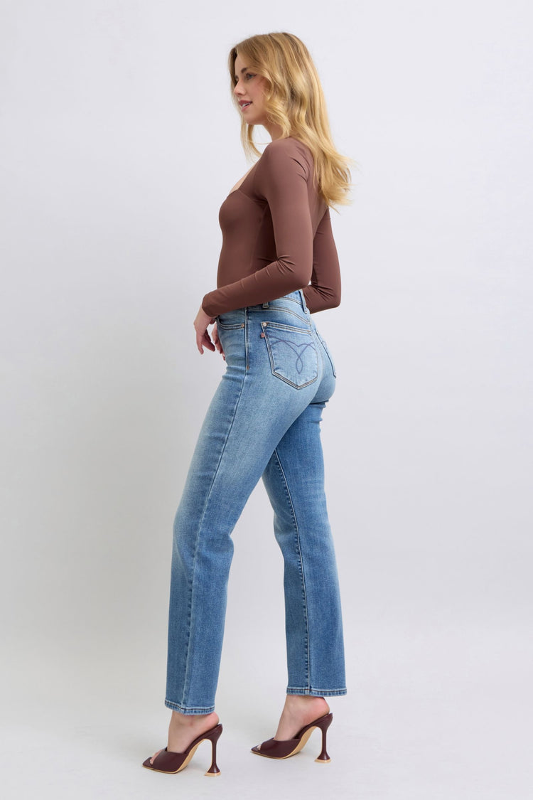 Judy Blue Full Size Run Vintage Wash Thermal Straight Jeans - MyEmpired