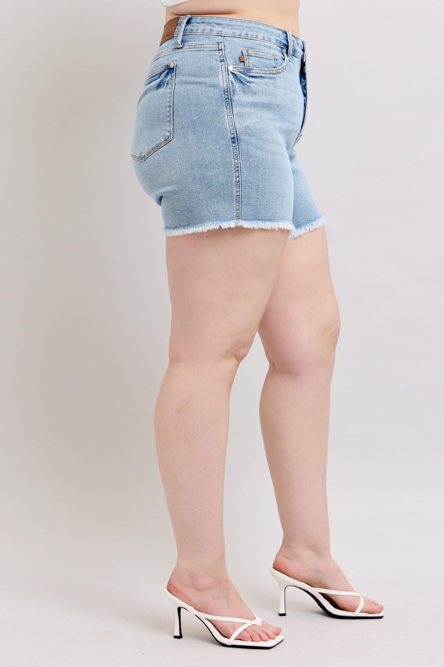 Judy Blue Full Size Tummy Control Raw Hem Denim Shorts Plus Size - MyEmpired