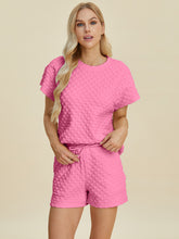 Double Take Full Size Texture T-Shirt and Shorts Set - MyEmpired