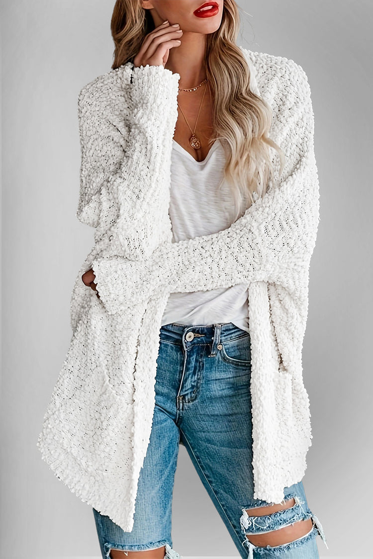 Double Take Pocketed Open Front Long Sleeve Cardigan - MyEmpired