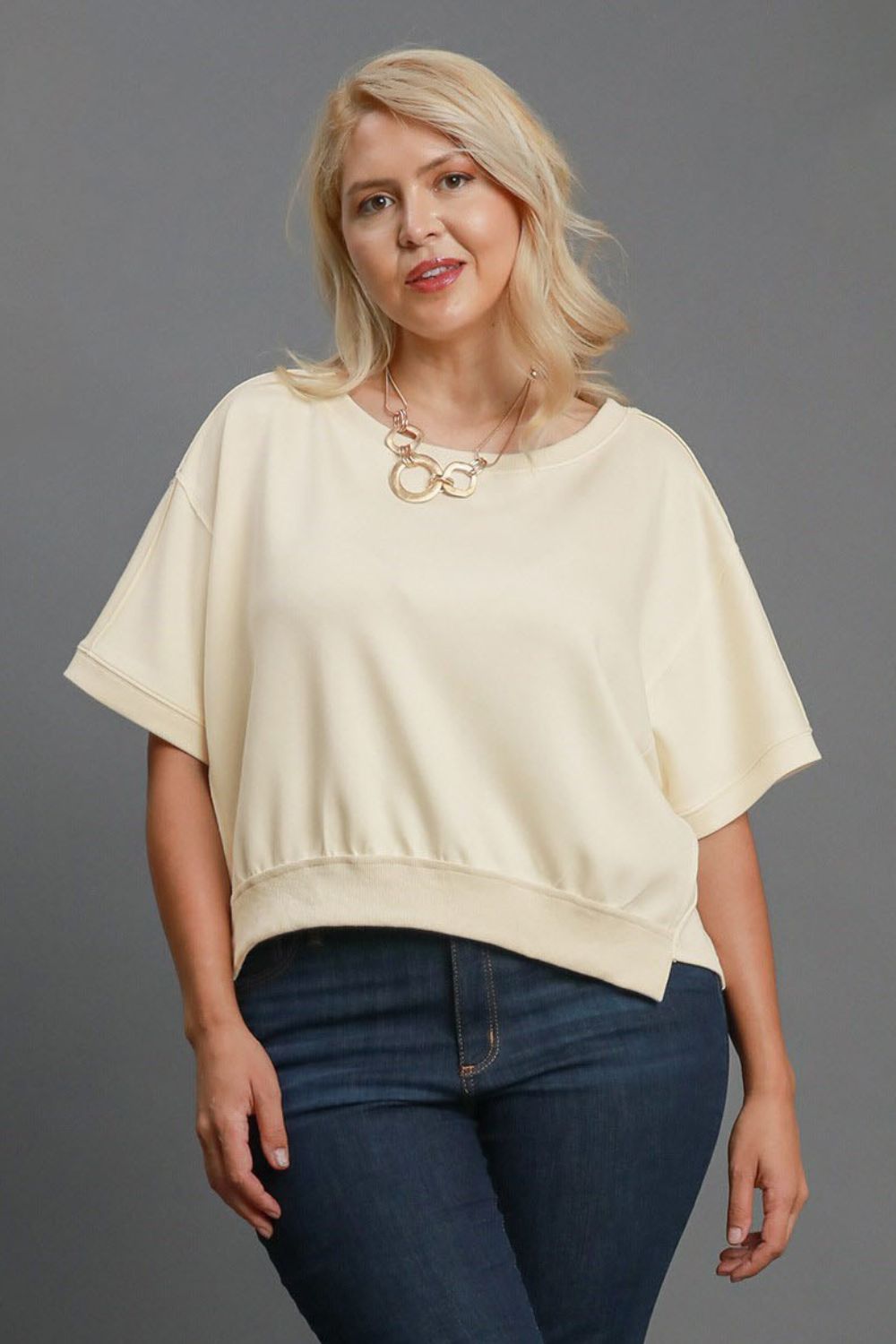Umgee Full Size Lightweight Cropped Sweatshirt Plus Size - MyEmpired
