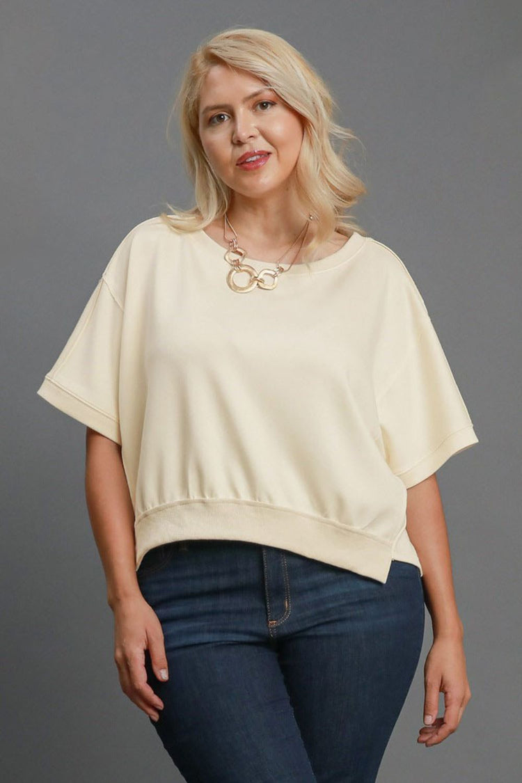 Umgee Full Size Lightweight Cropped Sweatshirt Plus Size - MyEmpired