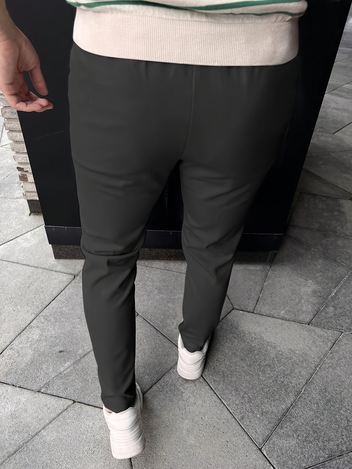 Men's Ribbed Suit Pants With Ring And Strap Design, Dress Pants With Elastic Waistband, Suitable For Spring & Autumn Formal And Casual Wear