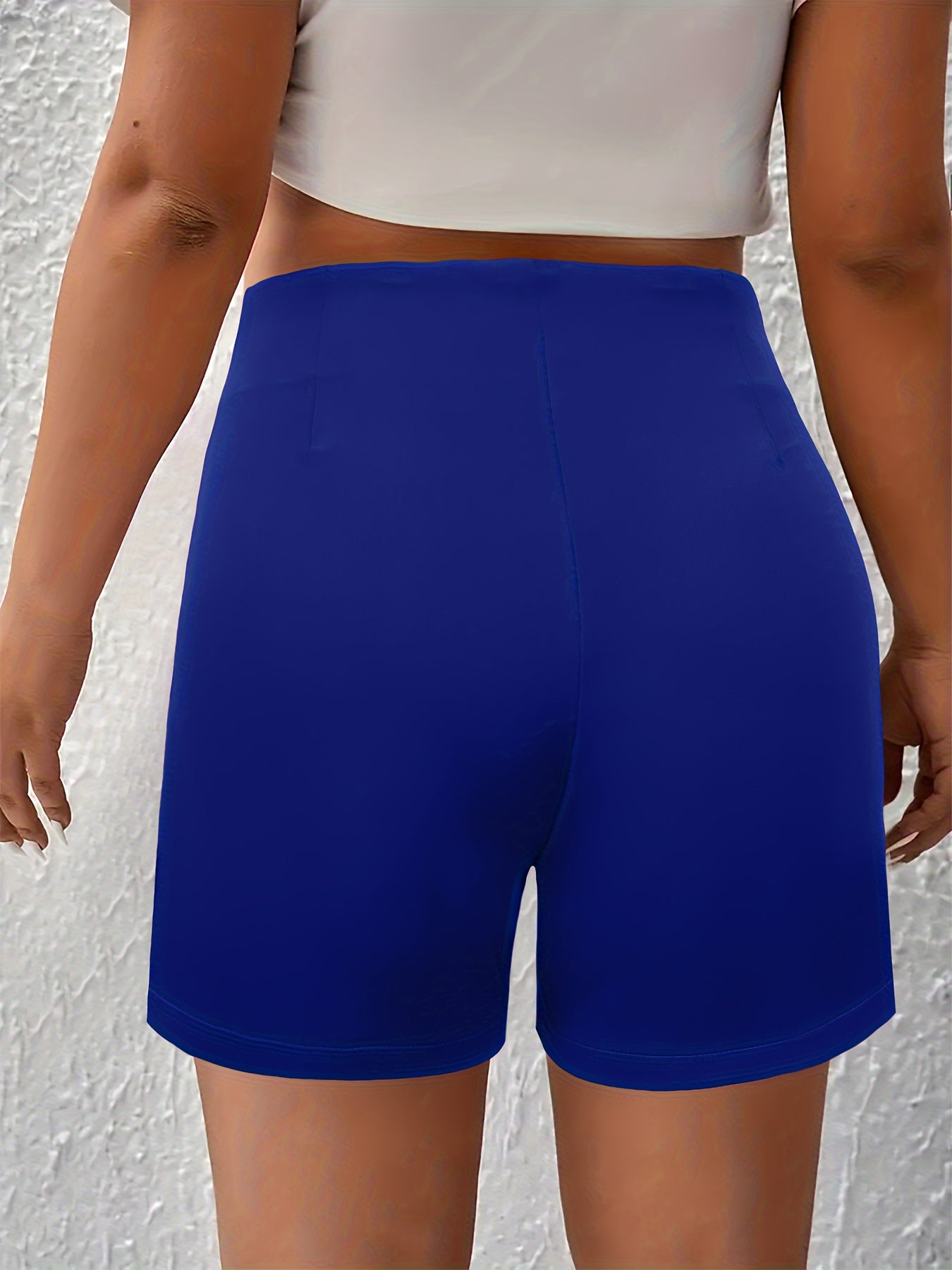 Solid Ruched High Waist Shorts, Casual Button Front Shorts For Spring & Summer, Women&