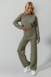 Double Take Full Size Checkered Round Neck Top and Pants Set - MyEmpired