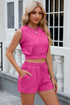 Round Neck Top and Drawstring Shorts Set - MyEmpired