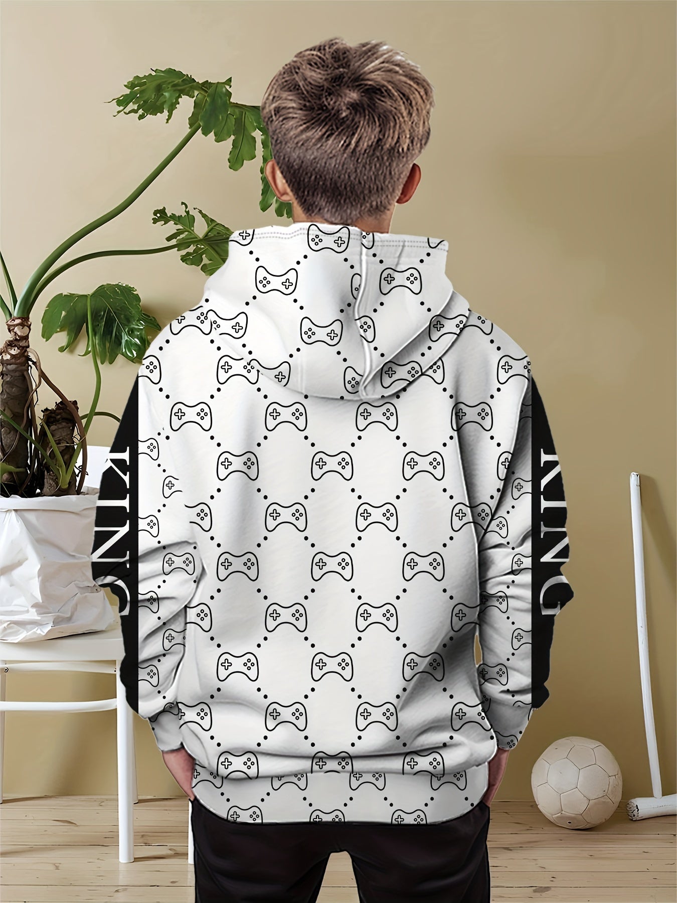 Boys' Trendy 3D Gaming Console Print Hoodie