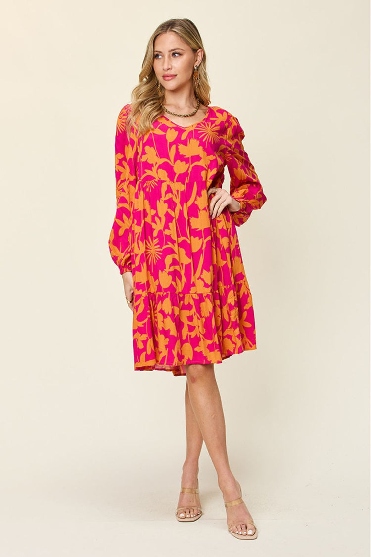 Double Take Full Size Printed Ruffle Hem Dress with Pocket - MyEmpired