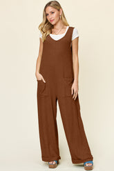 Double Take Full Size Texture Sleeveless Wide Leg Jumpsuit - MyEmpired