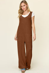 Double Take Full Size Texture Sleeveless Wide Leg Jumpsuit - MyEmpired