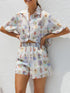 Printed Button Down Short Sleeve Top and Shorts Set - MyEmpired