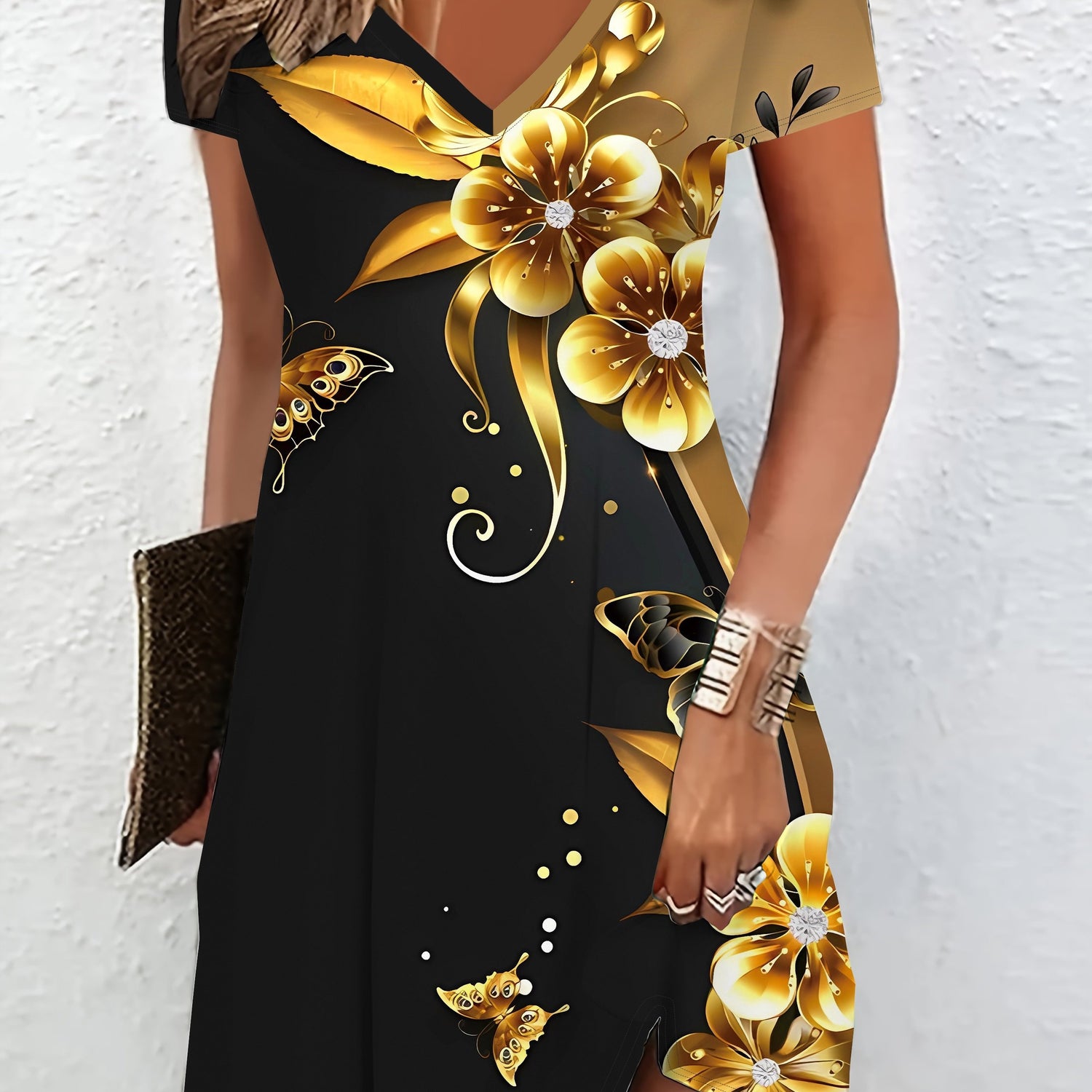 Floral Print V-neck Dress - MyEmpired
