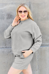 Double Take Full Size Texture Long Sleeve Top and Drawstring Shorts Set - MyEmpired