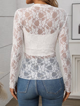Floral Mock Neck Long Sleeve Mesh Top - MyEmpired