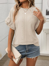 Eyelet Round Neck Flounce Sleeve Top - MyEmpired