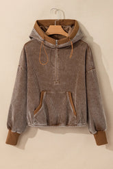 Drawstring Half Zip Long Sleeve Hoodie - MyEmpired