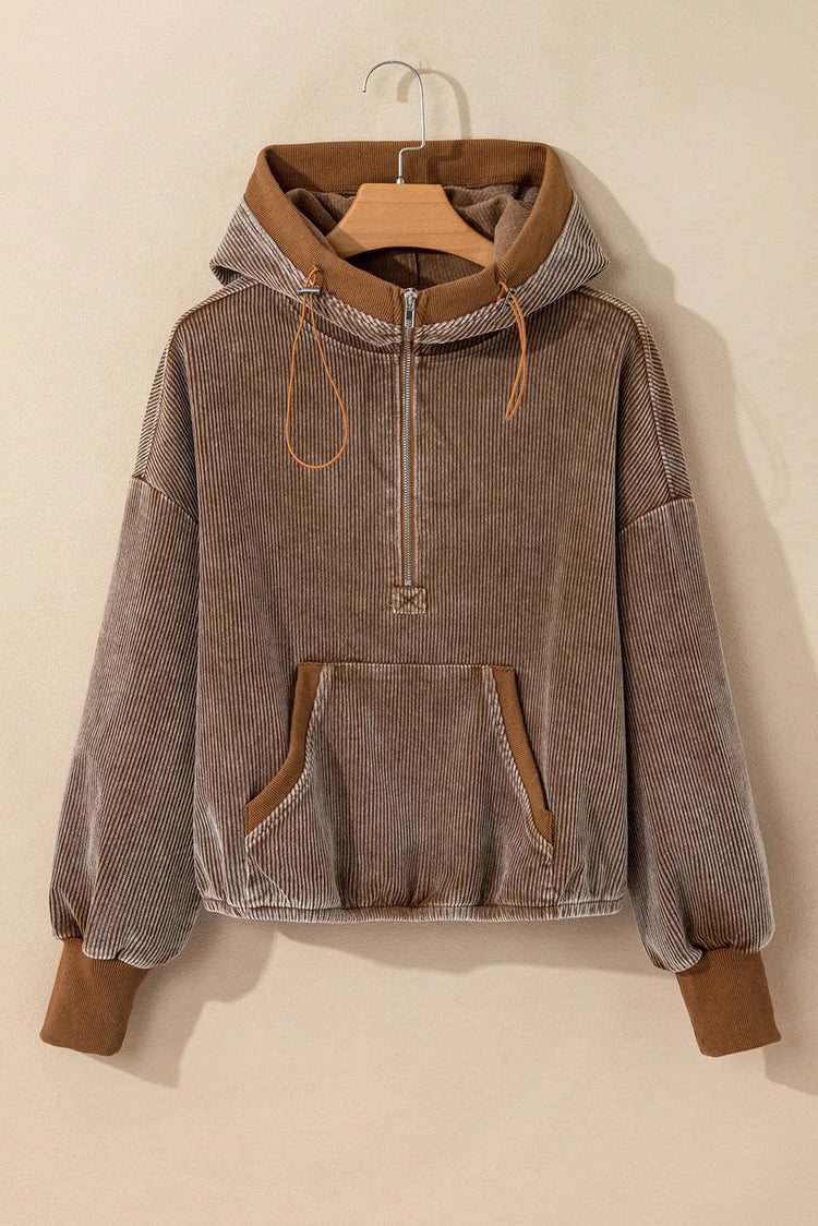 Drawstring Half Zip Long Sleeve Hoodie - MyEmpired