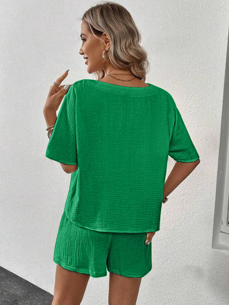 V-Neck Half Sleeve Top and Shorts Set - MyEmpired