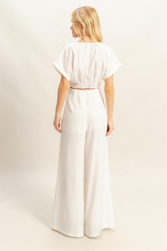 HYFVE Twisted Front Short Sleeve Top and Wide Leg Pants Set - MyEmpired