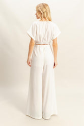 HYFVE Twisted Front Short Sleeve Top and Wide Leg Pants Set - MyEmpired