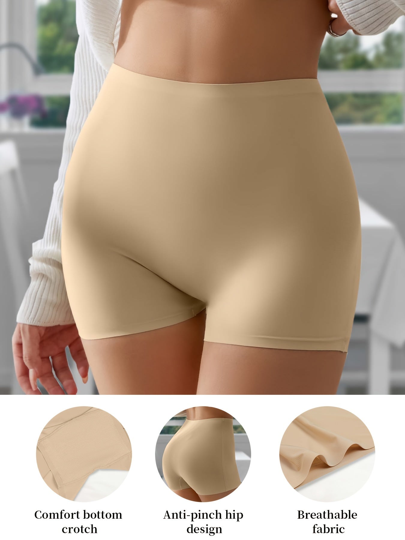 1pc Elegant Seamless High-Waist Shapewear Panties for Women - Polyamide Knit Fabric, Solid Color, High Support, Comfort Fit with Anti-Pinch Hip Design and Breathable Weave