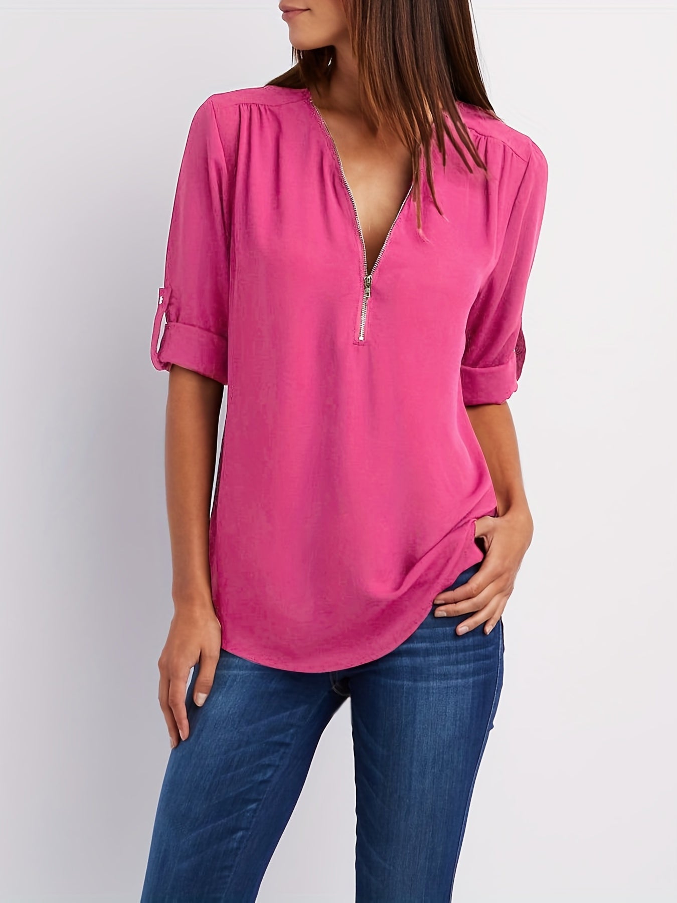 Solid V Neck Blouse