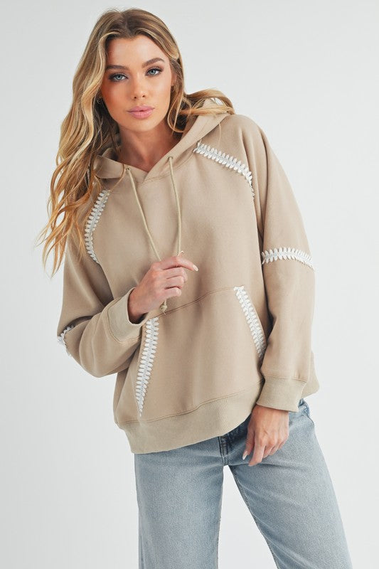 Aemi + Co Lace Detail Drawstring Hoodie with Kangaroo Pocket - MyEmpired
