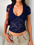 Devine V-Neck Short Sleeve Lace Top - MyEmpired