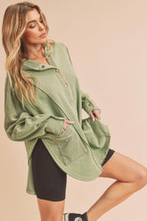 Aemi + Co Slit Half Snap Oversize Hoodie - MyEmpired