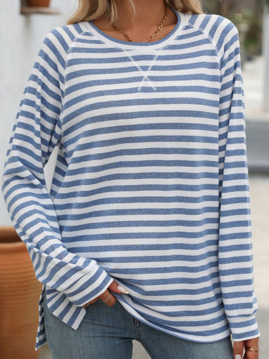 Mandy Striped Round Neck Long Sleeve T-Shirt - MyEmpired