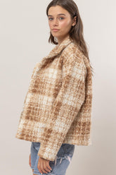HYFVE Plaid Collared Neck Boucle Jacket with Pockets - MyEmpired
