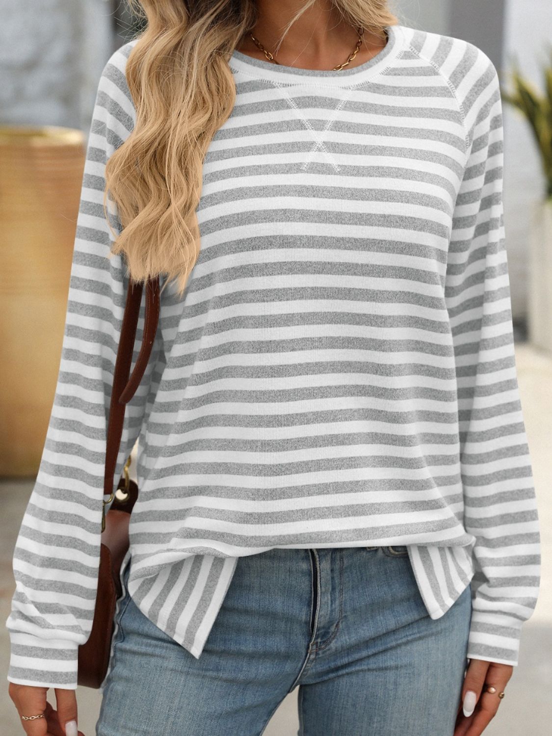 Mandy Striped Round Neck Long Sleeve T-Shirt - MyEmpired