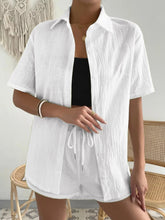 Button Up Short Sleeve Shirt and Drawstring Shorts Set - MyEmpired