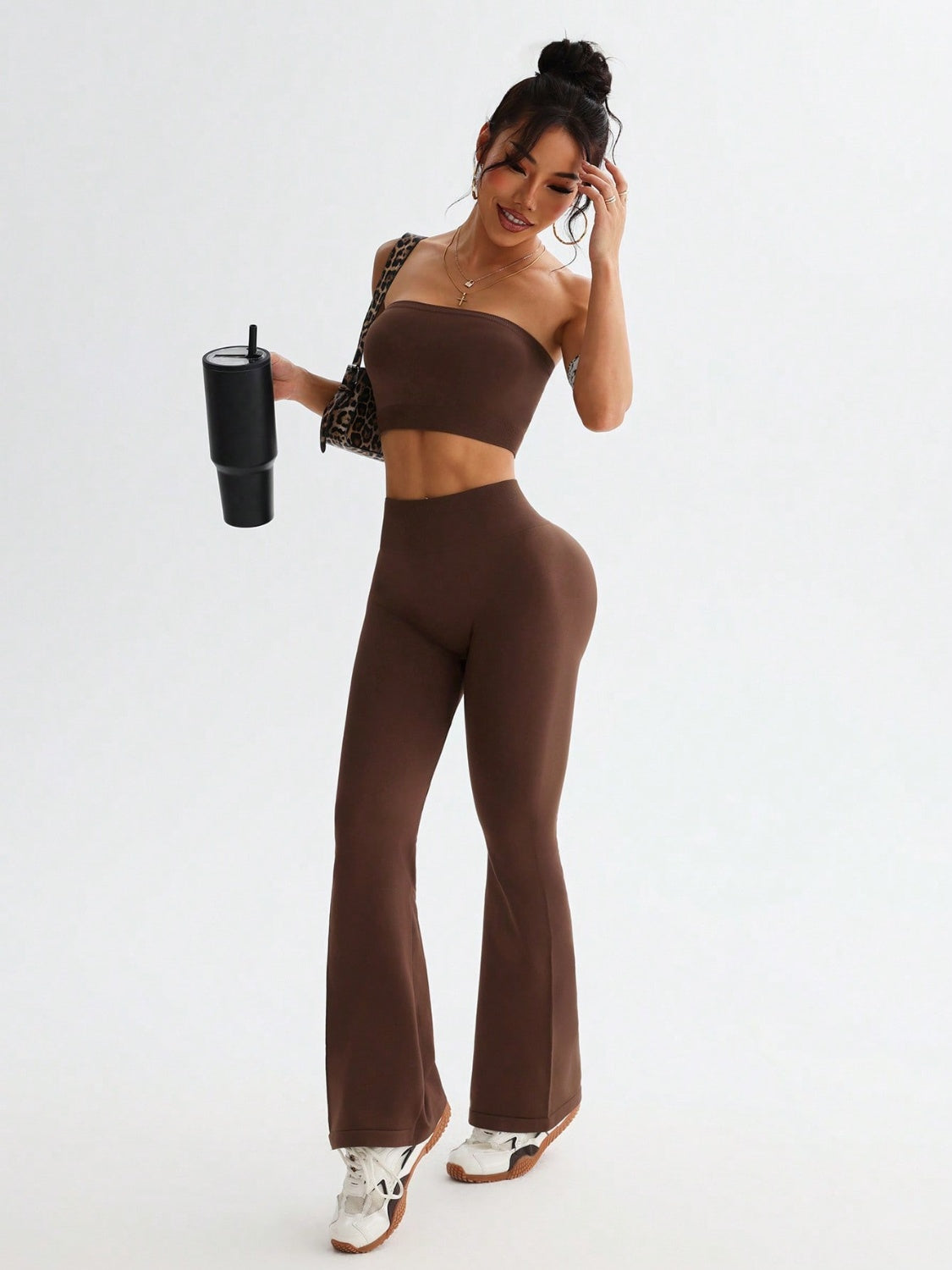 Tube Top and High Waist Flare Pants Active Set - MyEmpired