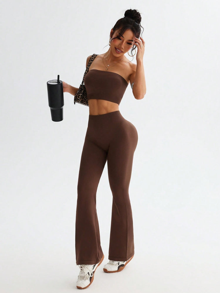 Tube Top and High Waist Flare Pants Active Set - MyEmpired