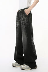 Washed Cat Whisker Straight Leg Jeans - MyEmpired