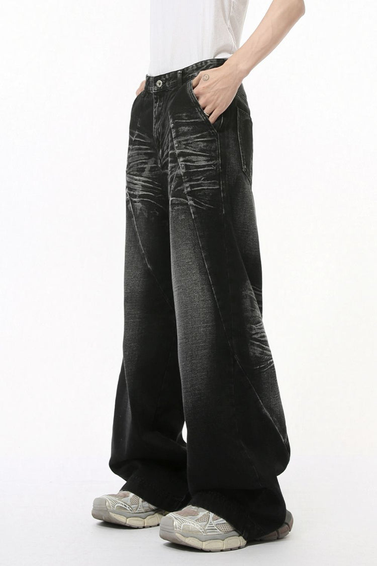 Washed Cat Whisker Straight Leg Jeans - MyEmpired