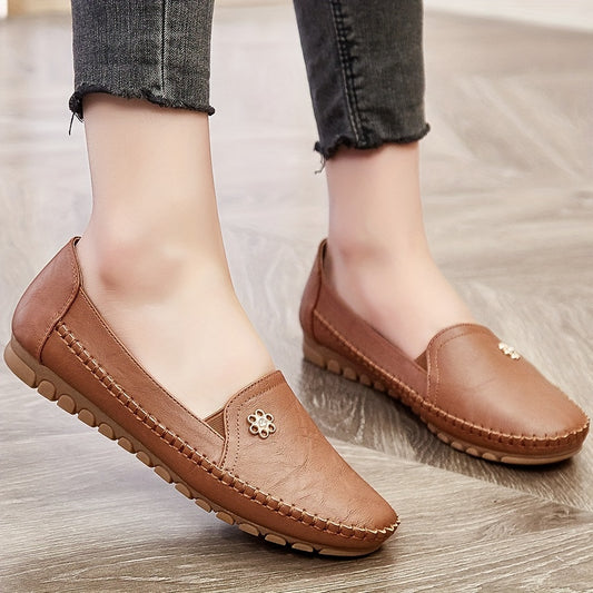 Women's Flower Buckle Loafers, Comfortable Slip-On Casual Shoes With Soft Sole, Fashionable Low-top Daily Footwear