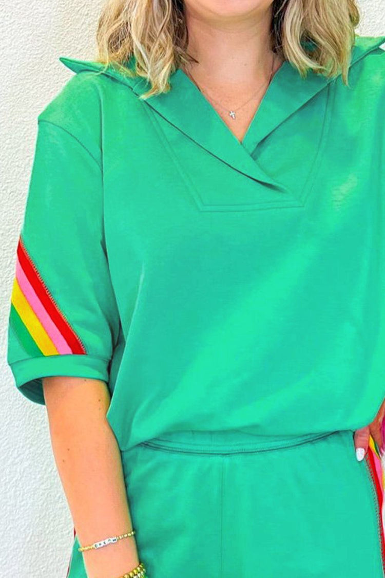 Rainbow Collared Short Sleeve Top and Shorts Set - MyEmpired
