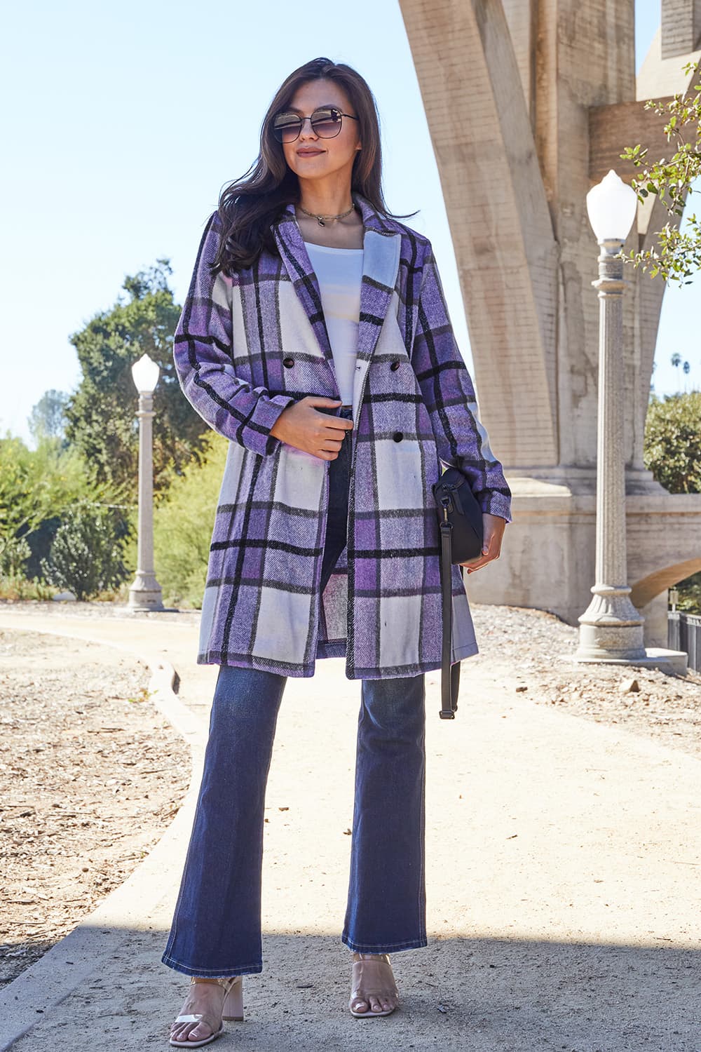 Double Take Full Size Plaid Button Up Lapel Collar Coat - MyEmpired